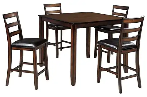 Signature Design by Ashley Coviar 5 Piece Counter Height Dining Set, Includes Table & 4 Barstools, Brown