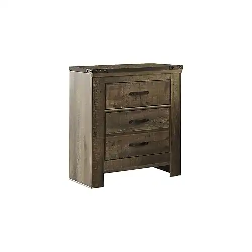 Signature Design by Ashley Trinell Rustic 2 Drawer Nightstand with USB Charging Stations, 29.65