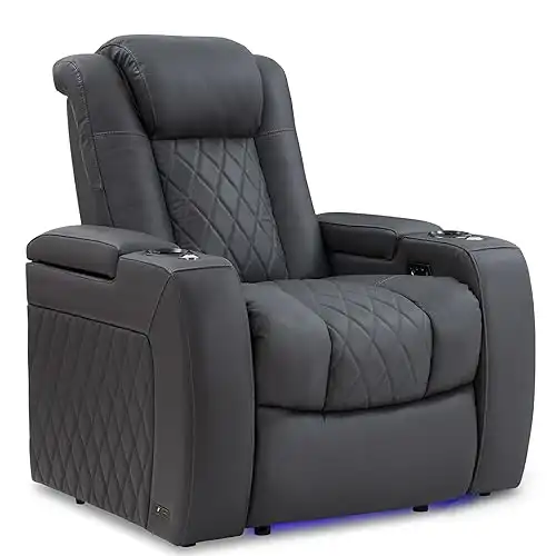 Valencia Tuscany Home Theater Seating | Premium Top Grain Italian Nappa 11000 Leather, Power Reclining, Power Lumbar Support, Power Headrest (Single Seat, Charcoal Grey)
