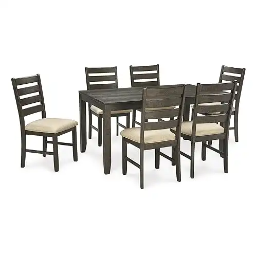 Signature Design by Ashley Rokane 20" Dining Room Table Set with 6 Upholstered Chairs, Brown