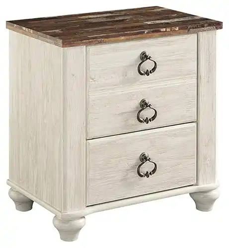 Signature Design by Ashley Willowton Farmhouse 2 Drawer Nightstand with USB Charging Ports, 25.67