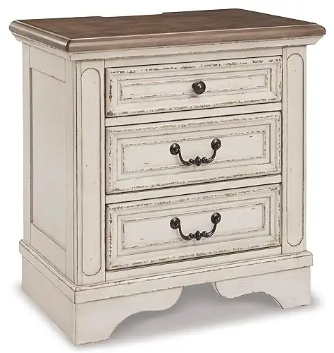 Signature Design by Ashley Realyn French Country 3 Drawer Nightstand with Electrical Outlets & USB Ports, 27.75