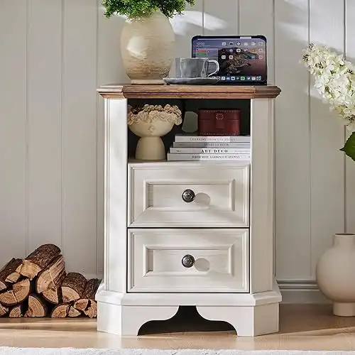 T4TREAM Farmhouse Nightstand with Charging Station, 18