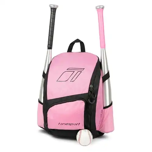 Tonesport Youth Baseball Bag – Backpack for Baseball, Softball, Tball – Bat Bag for Youth – Radiant Pink