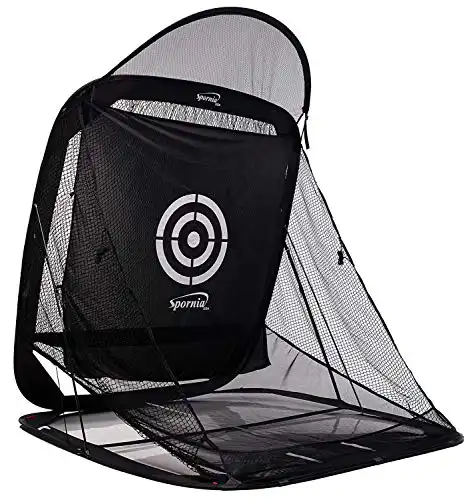 Spornia SPG-7 Golf Practice Net - Automatic Ball Return System W/Target Sheet, Two Side Barrier (with Roof)