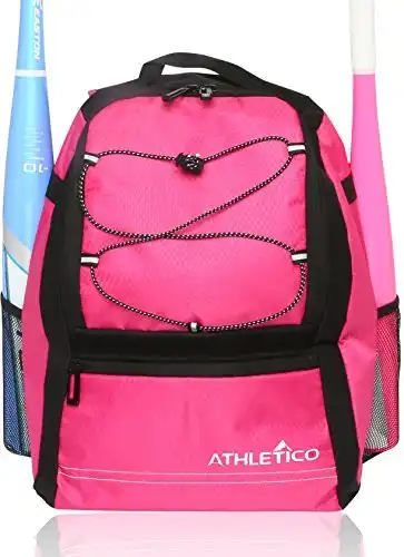 Athletico Youth Baseball Bag - Bat Backpack for Baseball, T-Ball & Softball Equipment & Gear | Holds Bat, Helmet, Glove | Fence Hook