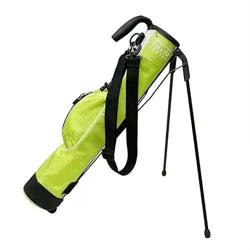 Orlimar Pitch 'N Putt Junior Golf Bag with Stand, Lime Green 25 Tall Ultra-Lightweight Kids Golf Club Bag for 7 or Fewer Clubs with 2 Way Divider Top 1 Zippered Pocket Shoulder Strap Carry Handle