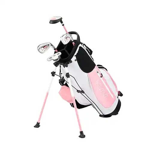 KVV Junior Complete Golf Club Set for Kids/Children Right Hand, Includes Oversize Driver, Irons, Putter, Head Cover, Portable Golf Stand Bag