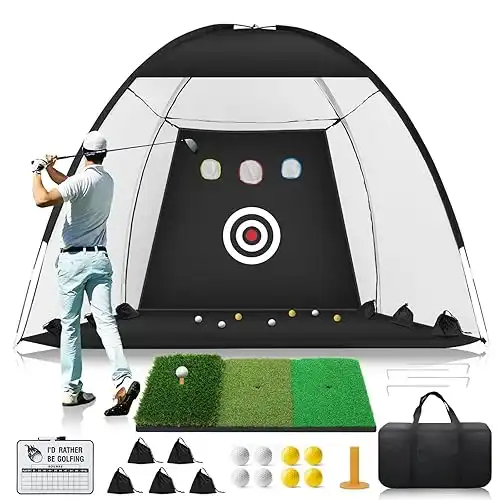 Golf Net, 10x7ft Golf Practice Net with Foldable Tri-Turf Golf Mat, All in 1 Golf Hitting Net with Scoreboard & Target, Golf Chipping Training Nets for Backyard Driving, Christmas Ideal Gifts for ...