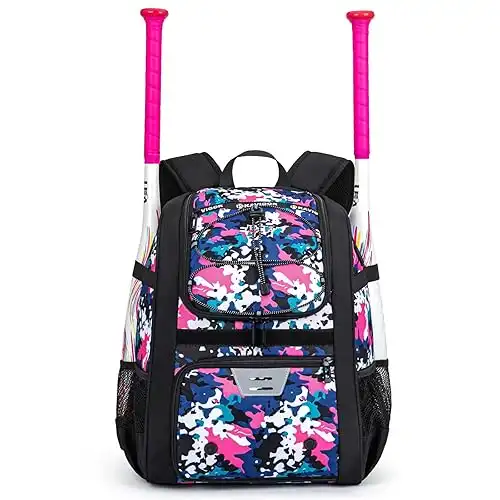 Youth Baseball Bag, Softball Bag for Girls & Boys, Kids Tball Backpack with Shoes Compartment