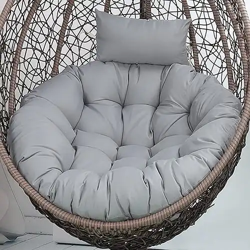 Swing Egg Chair Cushion,Water-Proof Papasan Chair Cushion with Ties,Thicken Hanging Egg Chair Cushion Outdoor,Washable Egg Swing Chair Cushion with Headrest,Light Grey