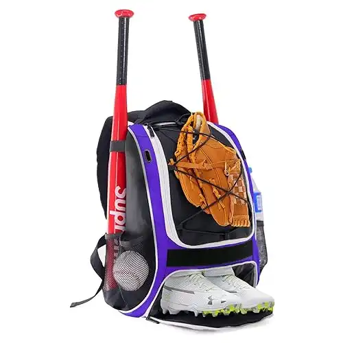 WOLT Youth Baseball Bag - Bat Backpack for Baseball, T-Ball & Softball Equipment & Gear, Bat & Glove Holder, Large Main Compartment for Helmet & accessories, Separate Shoes Compartment...