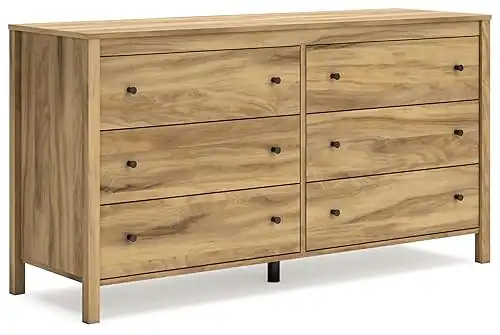 Signature Design by Ashley Bermacy Casual 6-Drawer Dresser with Safety Stop, Light Brown