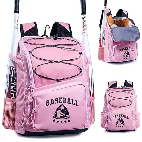 Baseball Bag for Youth & Adult with 4 Bat Sleeves - Softball Bat Bag with Shoe Compartment - Baseball Backpack for T-Ball, Softball Equipment, Baseball Gear, Baseball Bags for Boys 8-12