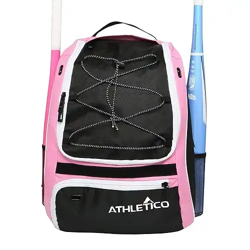 Athletico Softball Bat Bag - Backpack for Softball, Baseball, & T-Ball Equipment & Gear for Kids, Youth, and Adults | Holds Bat, Helmet, Glove, & Shoes | Separate Shoe Compartment, & F...