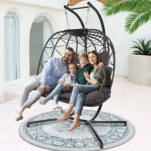 NICESOUL Double Egg Swing Chair with Stand, Oversized 2-Person Indoor Outdoor Hanging Hammock Chairs with Cushion, Wide and Large Comfy Loveseat, 700lbs Sturdy Porch Swings for Outside, Dark Gray