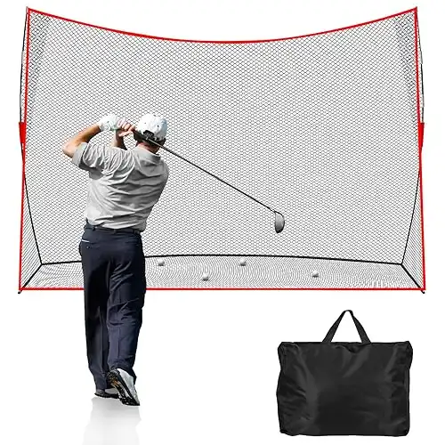 Golf Net: 10x7ft Heavy Duty Golf Practice Net for Indoor/Outdoor Training, Portable Golf Hitting Net with Carry Bag, Ideal Golf Training Aid for Golfers Backyard Driving Chipping Swing (Standard)