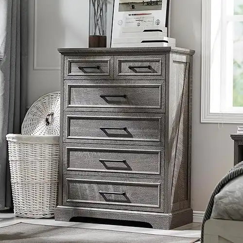 6 Drawer Dresser, Farmhouse Chest of Drawers for Bedroom, 44